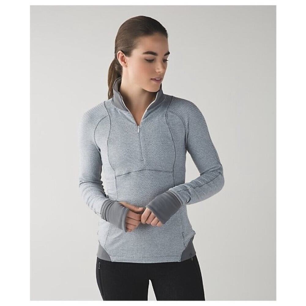 Lululemon Runderful 1/2 Zip Mini Check Pique White Heathered Slate Size